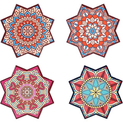Set de 4 sous-verres forme Etoile motif Mandala (1/3)