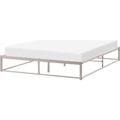 Bed Frame Light Beige Metal EU Super King 4ft6 Industrial Modern Style In-Built Slats without Headrest VIRY (1/5)