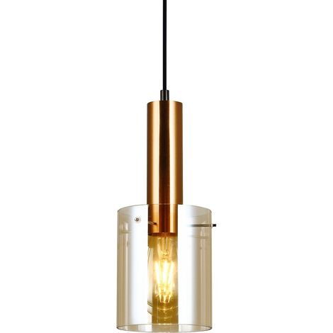 Italux Sardo - Lámpara colgante moderna de latón 1 luz con pantalla ámbar, E27 (1/3)