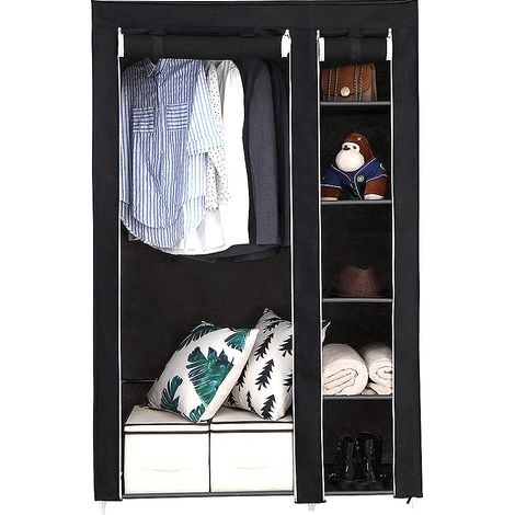 Kleiderschrank Stoffschrank Steck Kleider Schrank Regal Kleiderstange Garderobe Schwarz Beige 110×45×175cm