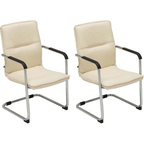 Lot de 2 chaises cantilever en similicuir crème et métal chromé avec dossier rembourré 100007811 (1/5)