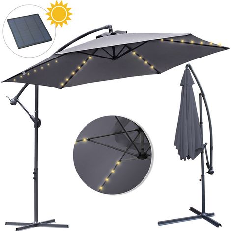 EINFEBEN 3m Parasol de avec éclairage solaire inclinable LED Parasol de balcon Parasol de marché UV40+ Parasol de jardin,Grey (1/4)