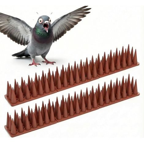 Lot de deux pics anti-oiseaux en plastique, adaptés aux pigeons, écureuils, ratons laveurs et chats. Couleur : marron. (43 × 4 × 3,5 cm) (1/5)