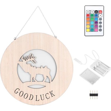 Veilleuse Murale LED RGBW en Bois, Renne Décoratif 40cm, Télécommande 24 Touches, Fixation Adhésive ou Suspendue, Sans Fil (1/4)