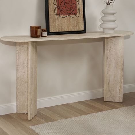Consola Cercino, un Estante, Soporte hasta 25 kg, Color Blanco, 150x35x75h cm Mármol Blanco (1/5)