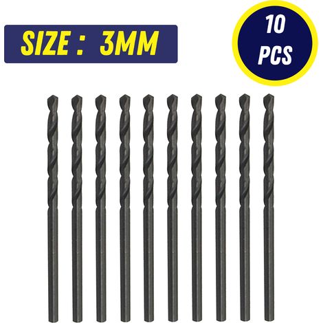 Dapetz ® 10Pcs x 3mm HSS Jobber Drill Bits, Black Twist Drill Bits for Stainless Steel Copper Aluminium Alloy Metal, Wood and Plastics DIN338 (1/5)