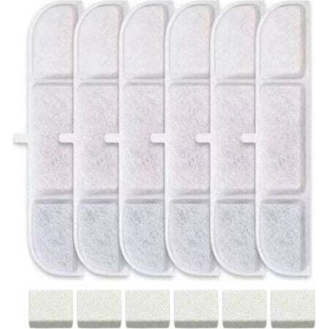 Filtres de fontaine à eau pour chat, 6 filtres de rechange et 6 éponges en mousse pour fontaine à eau en acier inoxydable, fontaine à eau pour chat pour boire, garde l'eau propre et (1/4)