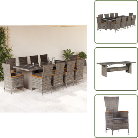 The Living Store Ensemble à manger de jardin 11pcs avec coussins gris poly rotin - Fauteuil jardin (1/5)