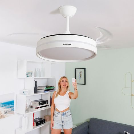 Ventilateur de Plafond avec Lumière LED et 4 Pales Rétractables Keteez InnovaGoods Blanc 72 W Ø49-104 cm (1/5)