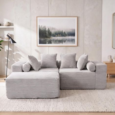 Canapé modulable d'angle gris avec chaise longue et tissu (1/5)