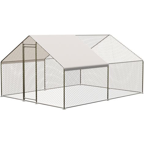 Grand Poulailler Métallique en Acier Galvanisé, Toit Imperméable, Anti-UV, Parc Grillagé Portable pour Poules Lapins 3x4x2m, Argenté (1/5)