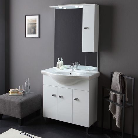 Mueble De Baño De Pie De 85 Cm En Blanco Alto Brillo  Smeraldo (1/5)