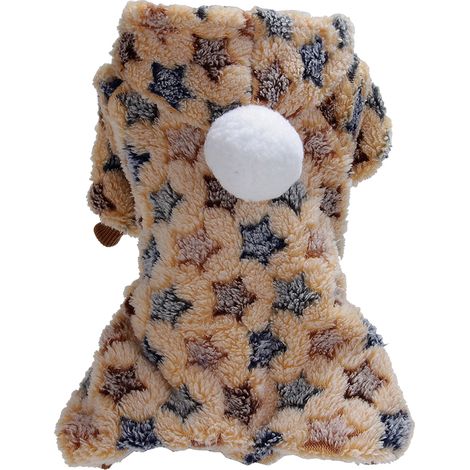 Combinaison Pour Chien - En Velours Corail - Avec Capuche Et Boutons - Pour Hiver Intérieur Extérieur - Taille S Beige (1/5)