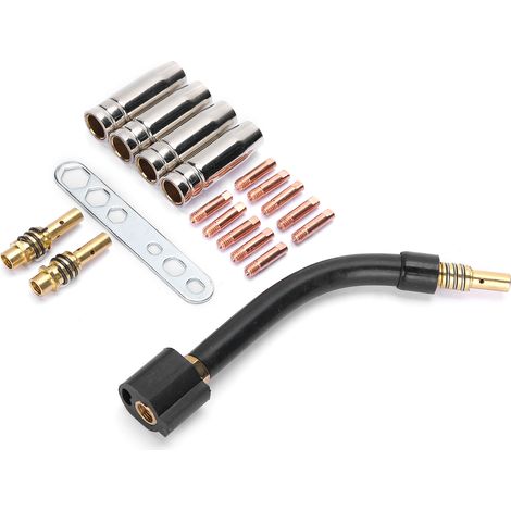 Kit de 10 embouts de contact, 4 porte-embouts, diffuseur, 2 tiges de connexion, col de torche et clé pour torche de soudage MIG MB15/15AK (1/5)