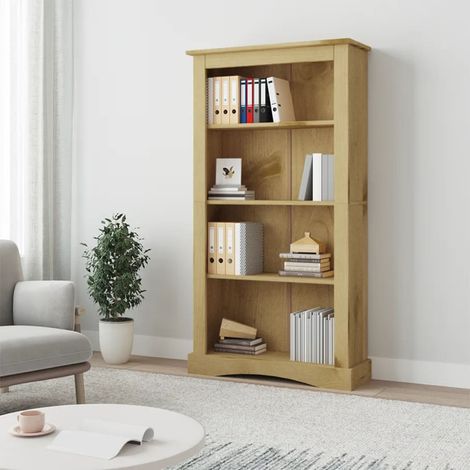 Bibliothèque, Étagère de Rangement, Meuble pour Dossier, Armoire de Rangement 4 niveaux Gamme Corona Pin mexicain 81x29x150 cm AXZ93910 (1/5)