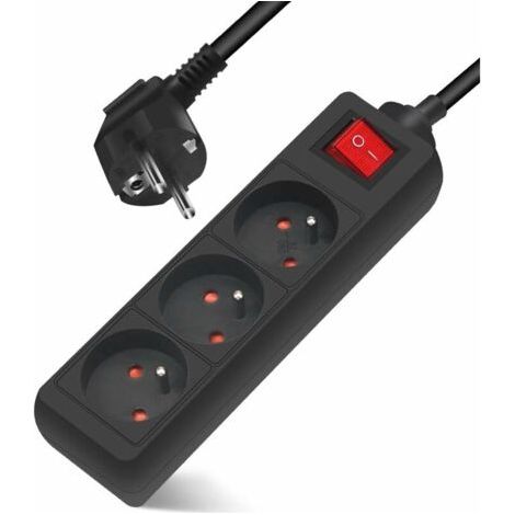 Multiprise monobloc 3 prises 16A avec rallonge interrupteur 3M 230 V avec sécurité enfant, noir (1/5)