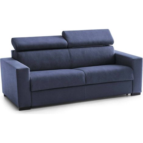 Talamo Italia Festes Sofa Susanna, 3-Sitzer-Sofa, 100% Made in Italy, Sofa-Wohnzimmer, aus gepolstertem Stoff, mit verstellbaren Kopfstützen und schlanken Armlehnen, Cm 200x95h85, Blau