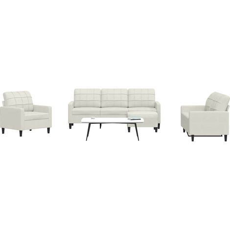 Ensemble canapé 4 pièces avec coussins, velours crème, fauteuil, 2 et 3 places, repose-pieds - PANGIVO (1/5)