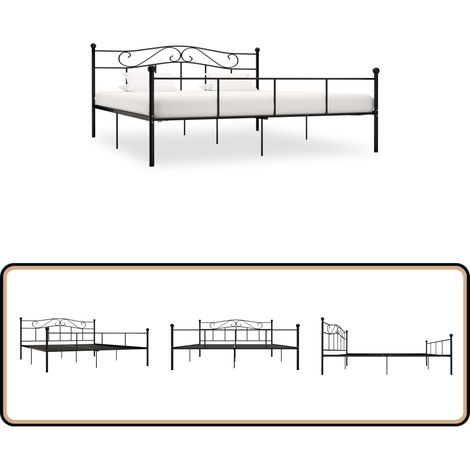 Bettgestell Schwarz Metall 180×200 cm - Metallbett - Doppelbett - Boxspringrahmen - Bettgestell Schwarz - Bettrahmen 180x200