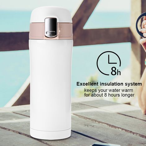 Edelstahl-Vakuum-Thermoskanne, isolierte Wasserflasche, Reisebecher, Kaffee- und Teetasse, 350 ml (Weiß) (1/5)