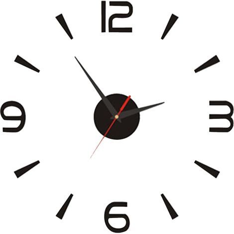 Horloge Murale DIY, Noir Horloge Européenne Petite Horloge Murale Silencieuse sans Cadre, Simple Créatif Acrylique 3D Sticker Mural Horloge pour Chambre Salle D'étude (1/5)