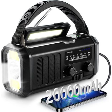 Radio di emergenza con power bank da 20000 mAh, funzionamento a energia solare e a manovella, radio AM/FM, torcia, allarme SOS, bussola, kit di emergenza per interruzioni di corrente durante ca (1/2)