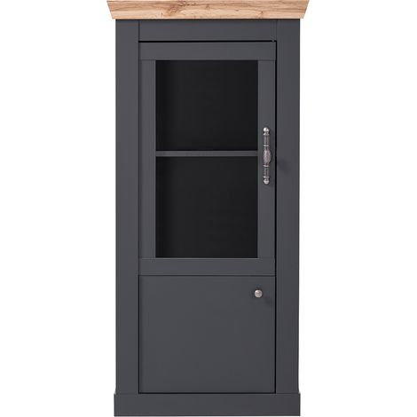 Wohnzimmer Vitrinenschrank in anthrazit mit Wotan Eiche Nb. CESENA-61, B/H/T ca. 72/146/38 cm (1/5)