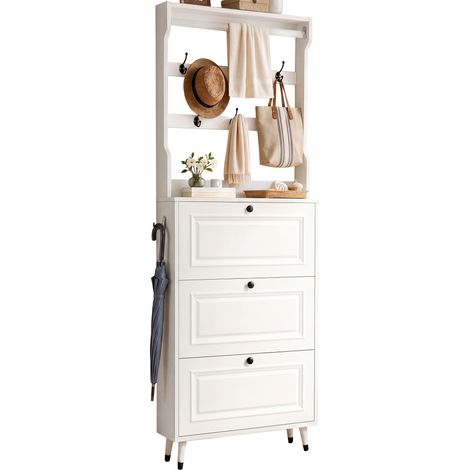 CHICFURN Guardaroba da ingresso 66x17x180 cm bianco con scarpiera a 3 ante a ribalta e ganci (1/5)