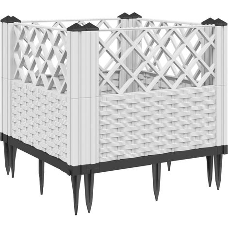 Vassoio per fioriera aiuola rialzata piante fiori terrazza giardino con paletti 43,5 x 43,5 x 43,5 cm PP bianco 020038201