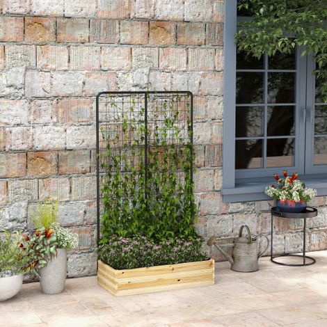 Jardineras con enrejado, jardinera con 2 agujeros de drenaje, madera de abeto natural, para jardín, balcón, 80x38x145 cm, natural (1/5)