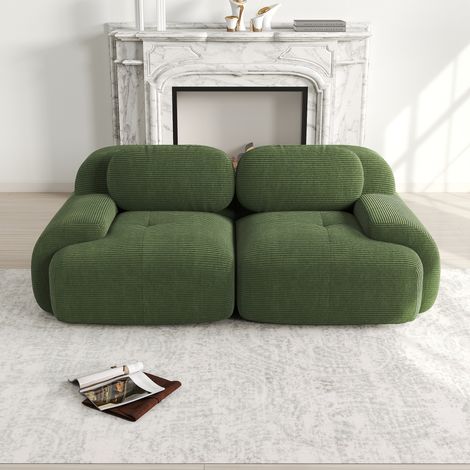 Divano in velluto a coste a 2 posti 208x103x75 cm - Divano modulare con braccioli curvi - Base antiscivolo e tessuto elastico - Ideale per il soggiorno - Verde