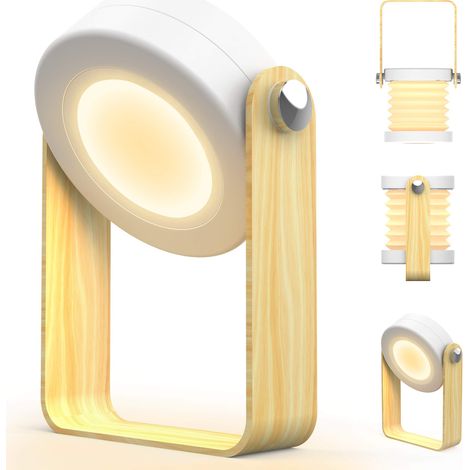 Lampe de chevet san fil Touch LED à intensité variable Lampe de Bureau vintage avec poignée en bois 3 niveaux de luminosité lampe table portable pliable tactile pour chambre à coucher (1/5)