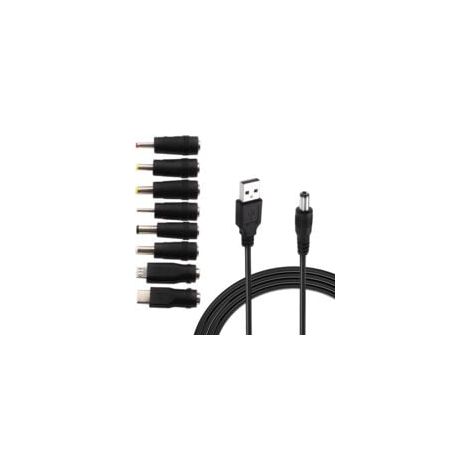 cable usb vers dc 5v,Câble USB vers DC d'alimentation,8-en-1 DC adaptateur alimentation 5.5 x 2.1mm DC Barrel Jack pour Ordinateur Portable, Routeur etc(1m, noir)