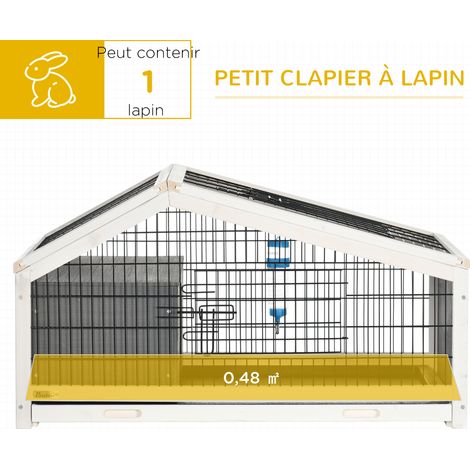 Clapier cage à lapin - niche, plateau déjection, porte et toit ouvrant verrouillables, abreuvoir - acier noir sapin (1/5)