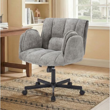 Chaise de bureau en tissu gris avec soutien lombaire reglable, accoudoirs rabattables, rotation 360°, 72×54×32 cm (1/5)