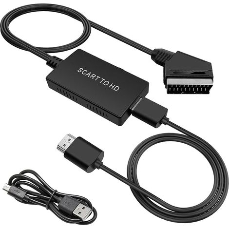 Câble de Conversion Péritel vers HDMI, Adaptateur Péritel vers HDMI Convertisseur HD 720P/1080P avec Cordon d'alimentation+Câble à Double Interface pour avec PS3/Xbox/DVD/VHS Video Recorder (1/5)