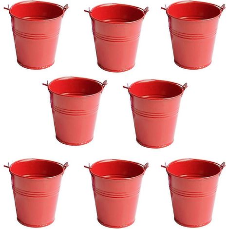 Pots de fleurs suspendus en fer, compatibles avec la plantation, lot de 8 seaux de jardin muraux rouges (1/4)