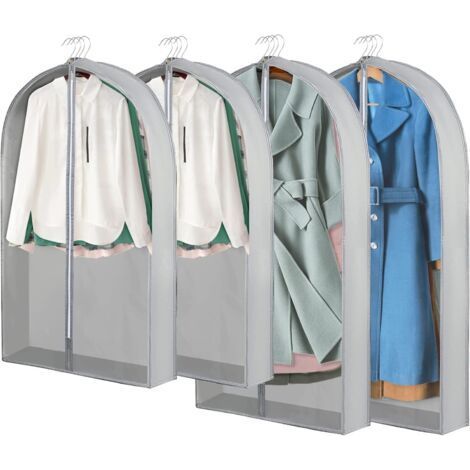 Hanging Protective Covers, Zipper, 4 Pieces 60 x 100 cm + 60 x 127 cm, Dustproof, Waterproof and Moisture-proof, for Shirts, Dresses and Coats (1/4)