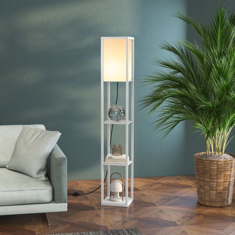 Lampada da Terra con 3 Mensole Integrate, Attacco E27 Potenza 40W, Arredamento Moderno in MDF, 26x26x160cm, Bianco (1/5)