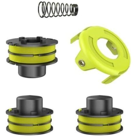 Bobines de fil, compatibles avec RLT3025F/S, RLT3525S, interchangeables, originales RAC119, (3 bobines de fil de rechange + 1 ressort + 1 cache débroussailleuse) ,4.924.923.71cm (1/4)