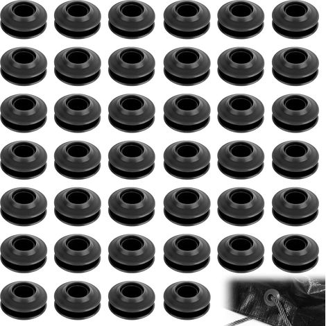 Lot de 30 œillets en plastique pour bâche, noir, pour bâches, œillets ronds, en plastique, pour bâches, textiles, rideaux, tentes, bâches de piscine (28 x 28 x 12 mm) (noir) (1/5)