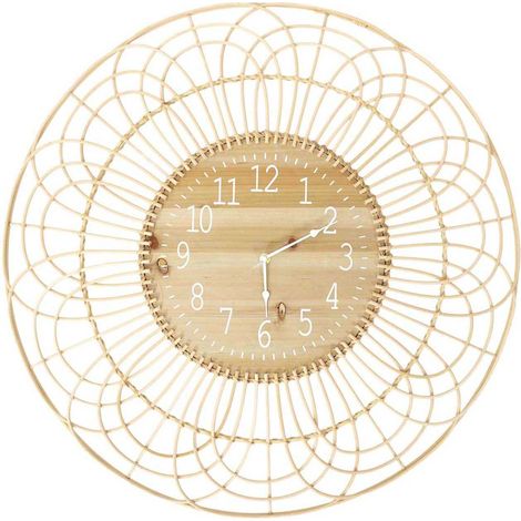 The Home Deco Factory – Horloge murale en rotin beige et blanc – Grand format 60cm – Touche nature et sophistiquée pour décoration intérieure