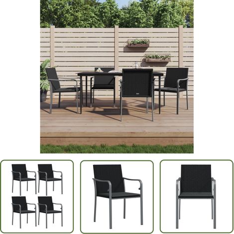 The Living Store Gartenstühle mit Kissen 4 Stk. Schwarz 56x59x84 cm Poly Rattan - Gartenstuhl - Outdoor Möbel - Terrassentisch - Esszimmertisch - Balkonmöbeln (1/5)
