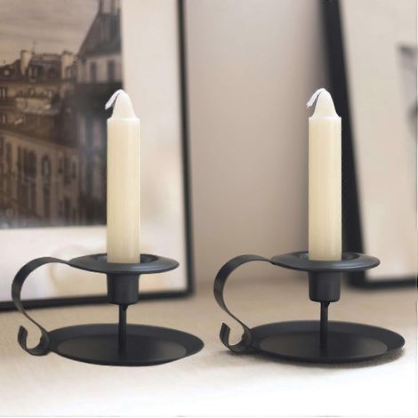 Ensemble de bougeoirs vintage avec poignée, bougeoirs en métal noir pour bougies coniques, décoration de table idéale pour les mariages, les dîners et Noël. (1/5)