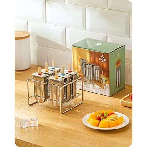 Edelstahl Popsicle Form 6 Fach Eiscreme Form Rund mit Stielhalter (1/5)