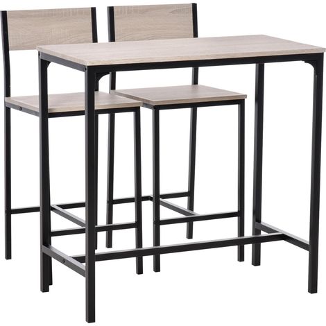 Bartisch Mit 2 Stühlen 3-Teiliges Tischset, Barstuhl, Mdf, Natur, Schwarz, 89X45X87Cm