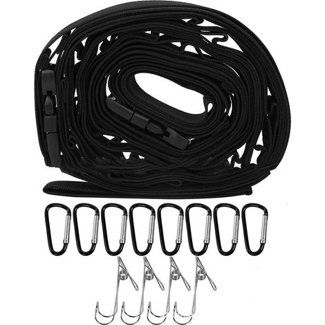 Corde de camping porte-outils, séchoir à linge extérieur, sangle de rangement pour tente avec mousqueton D noir (1/5)