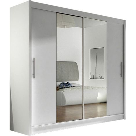 Mobilier1 – Armoire coulissante blanche 215x180x58cm – 2 portes – 5 étagères – Stratifié – Bords protégés ABS – Fabriquée en UE