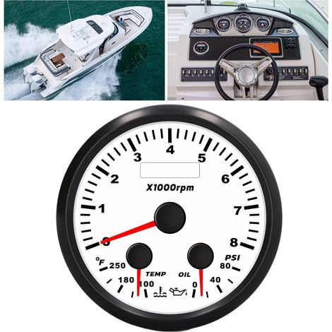 Manomètre multifonction marin 3 en 1 de 85 mm, 8000 tr/min, avec manomètre de pression d'huile et indicateur de température d'eau, rétroéclairage rouge, convient aux yachts et aux camping-cars (fond b (1/5)