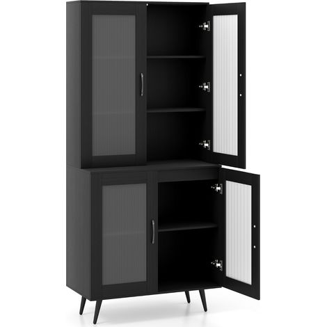 Credenza madia autonoma gambe metallo sala pranzo soggiorno armadio dispensa cucina 1785cm 4 ante trasparenti Nero (1/4)